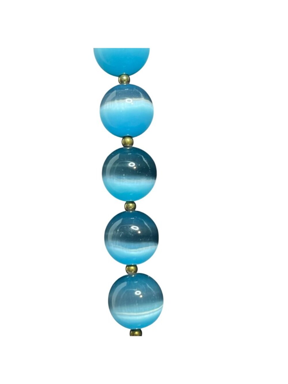 Blue Cats Eye Beaded Necklace W/ Gold Tone Accents And Pierced Earrings (6394) - Picture 5 of 13